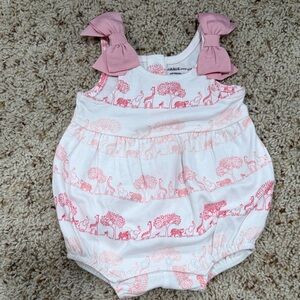 Janie and Jack White Romper with Pink Safari Print and Bow Straps